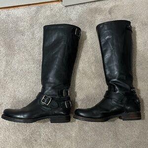 Tall black leather Moto boots Frye 8B